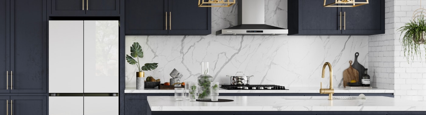 marble and blue kitchen
